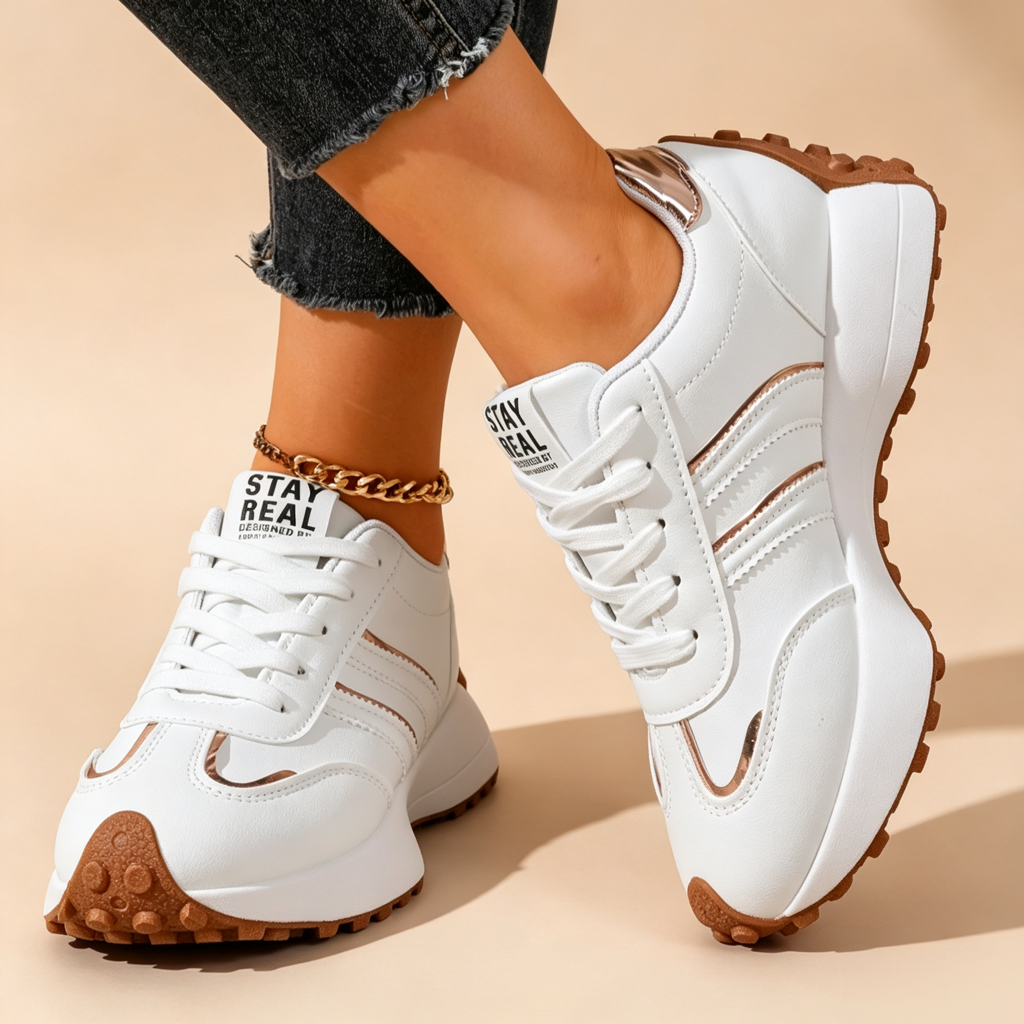 Women's Lightweight Casual Retro Striped Metallic Platform Sneakers