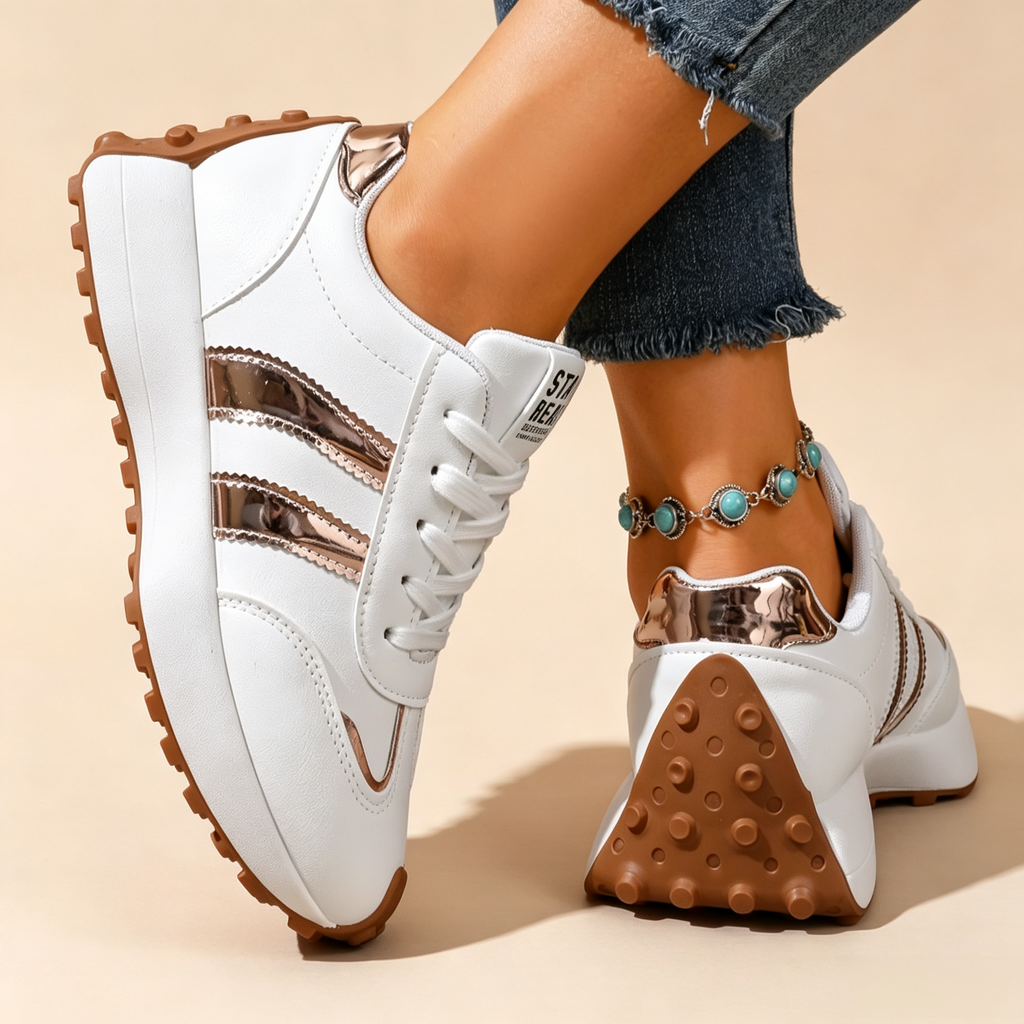 Women's Lightweight Casual Retro Striped Metallic Platform Sneakers