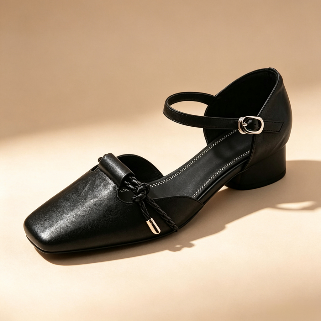 Women's Retro Woven Knot Square-Toe Low-Heel Sandals