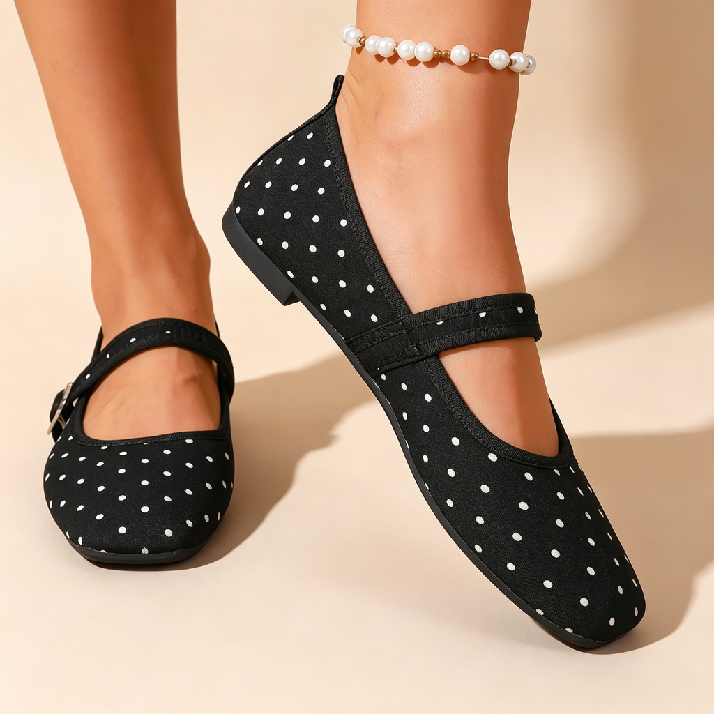 Women's Retro Square-Toe Suede Mary Jane Flats with Adjustable Single Strap