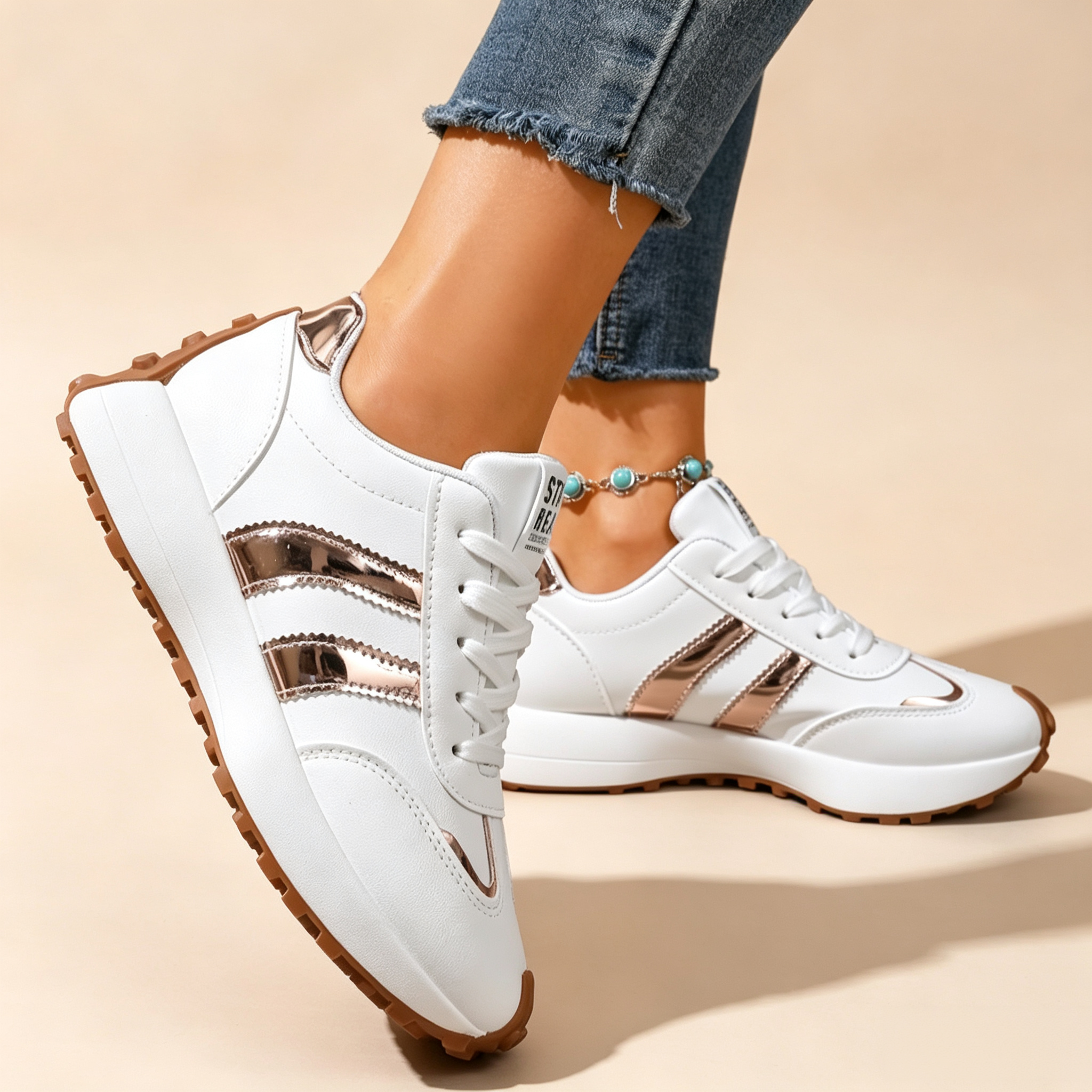 Women's Lightweight Casual Retro Striped Metallic Platform Sneakers