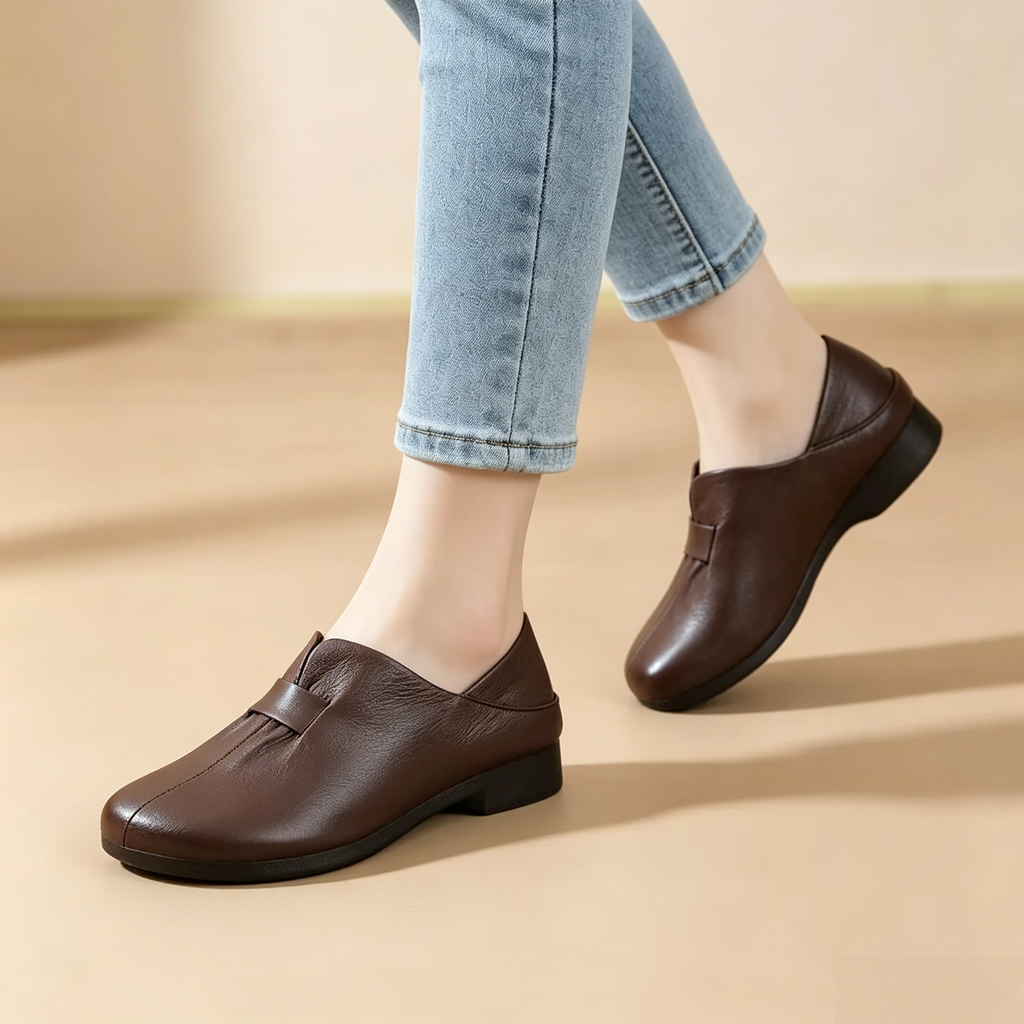Women Convertible Foldable Heel Soft Leather Slip-On Loafers