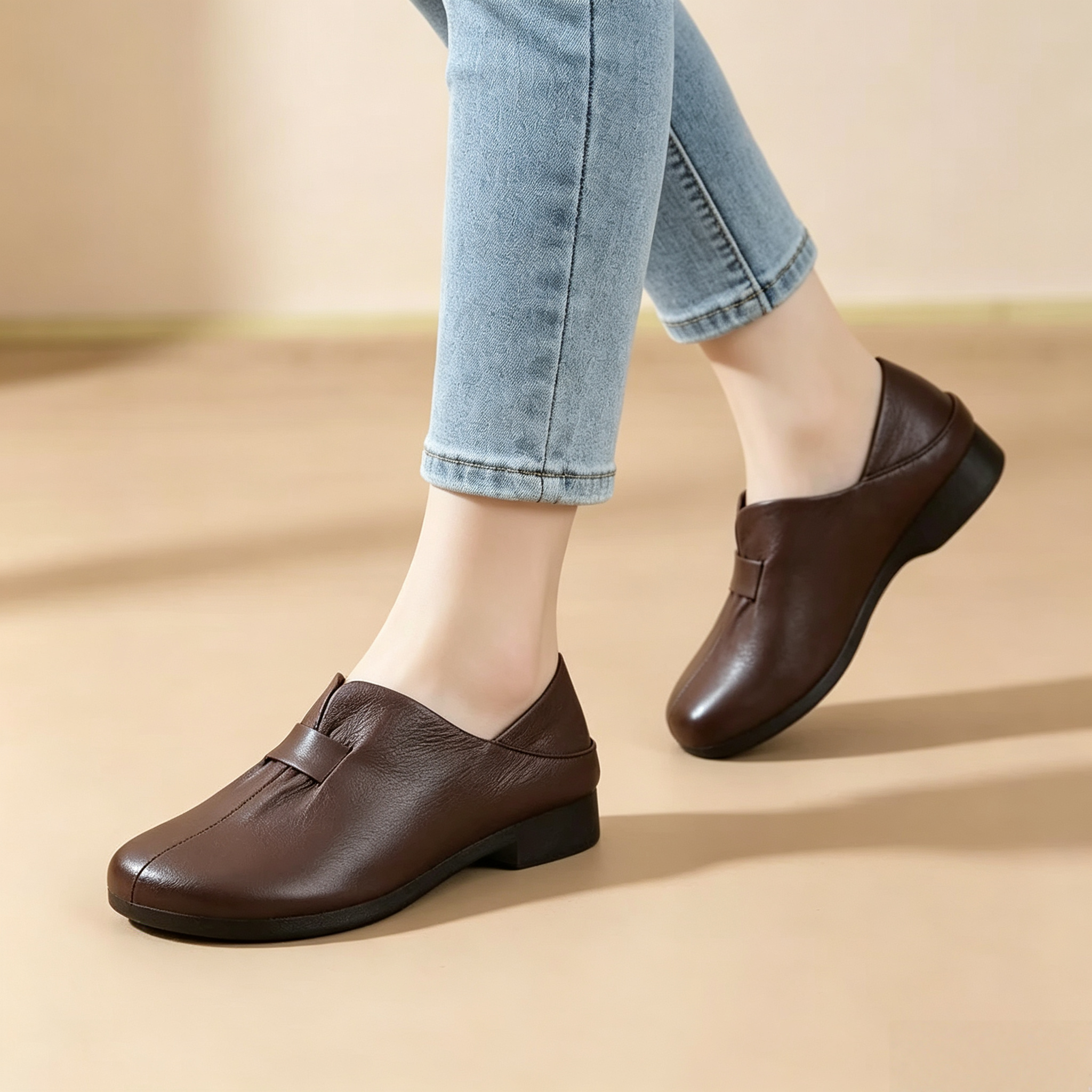 Women Convertible Foldable Heel Soft Leather Slip-On Loafers