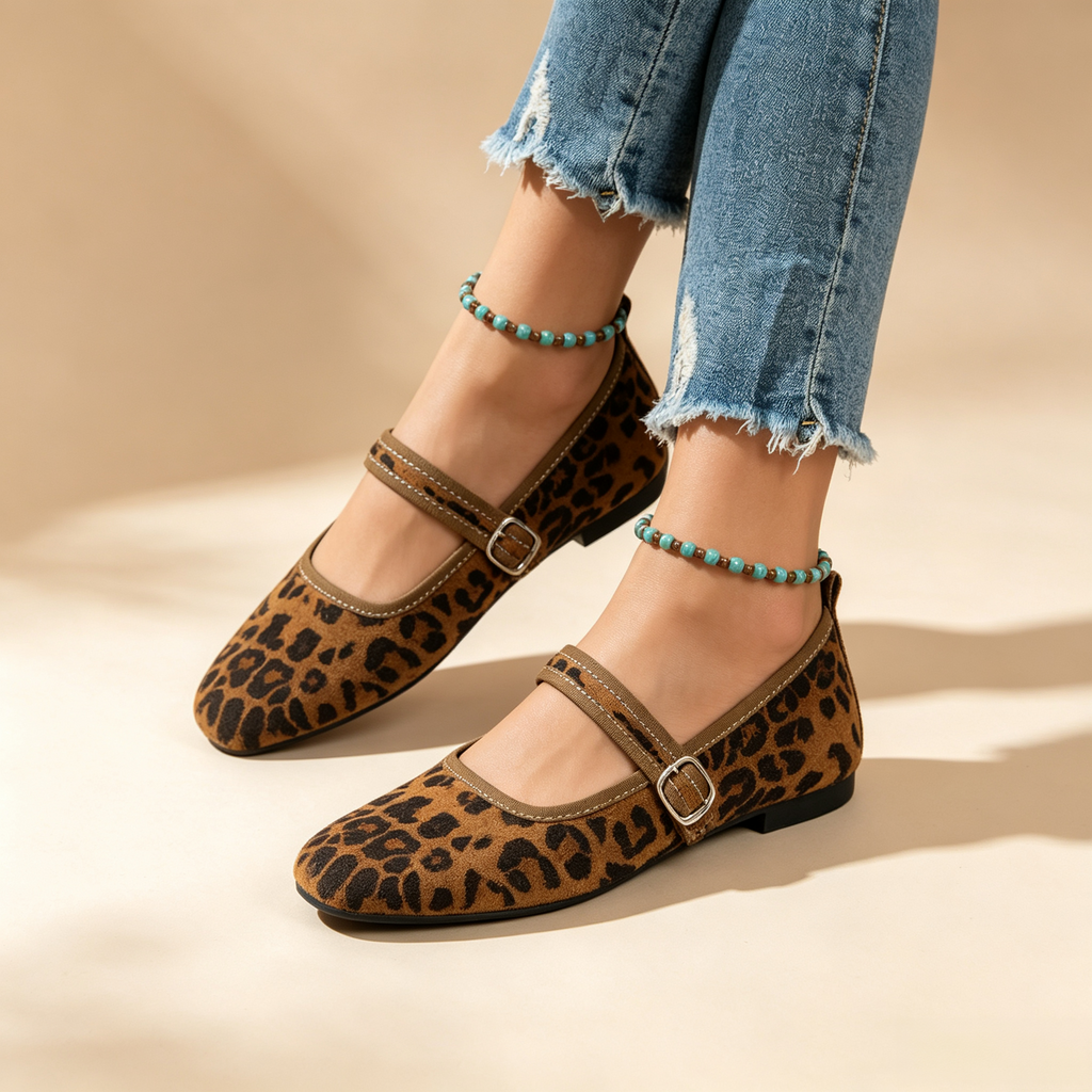 Women's Retro Square-Toe Suede Mary Jane Flats with Adjustable Single Strap