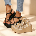 Women's Elastic Strap Platform Wedge Sandals