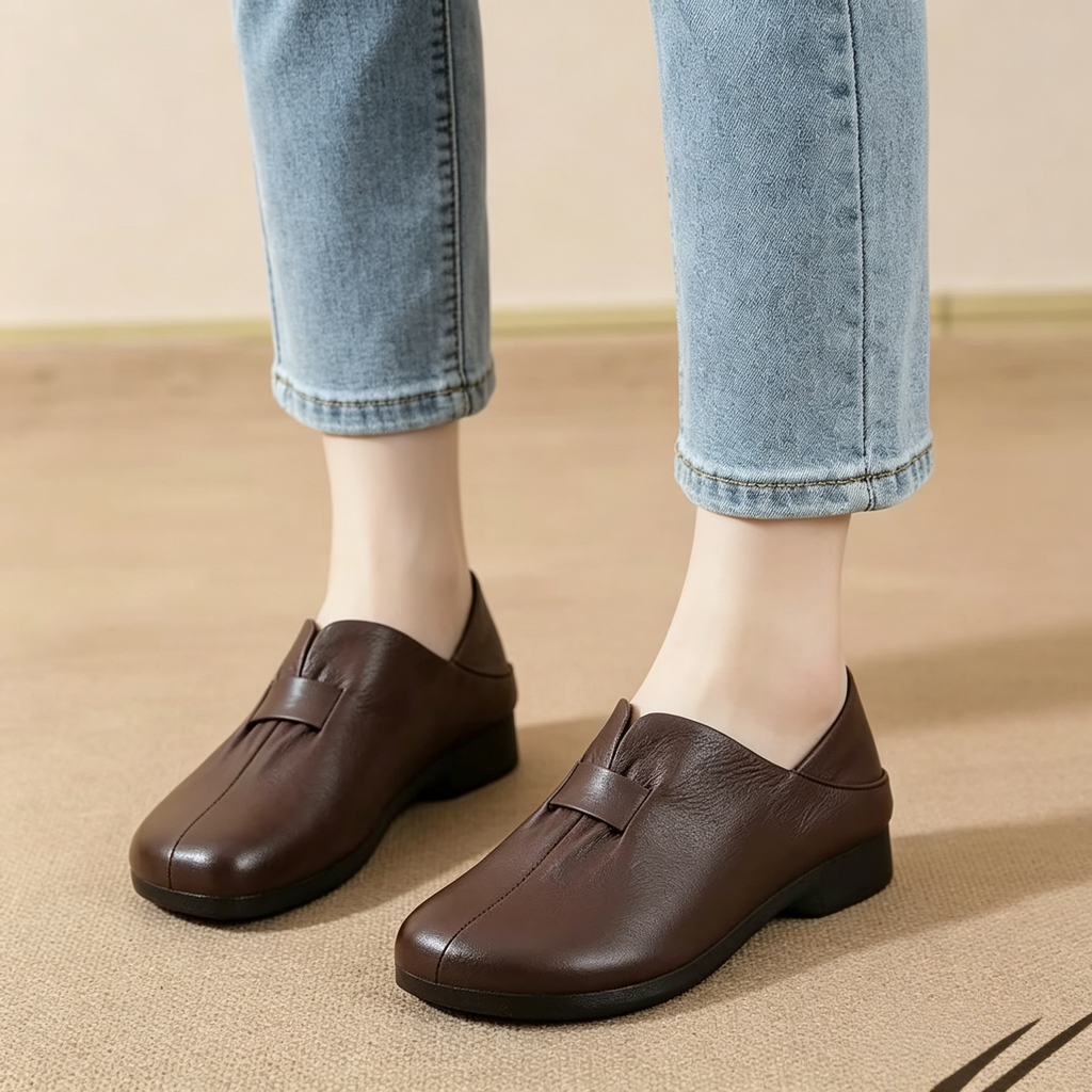 Women Convertible Foldable Heel Soft Leather Slip-On Loafers