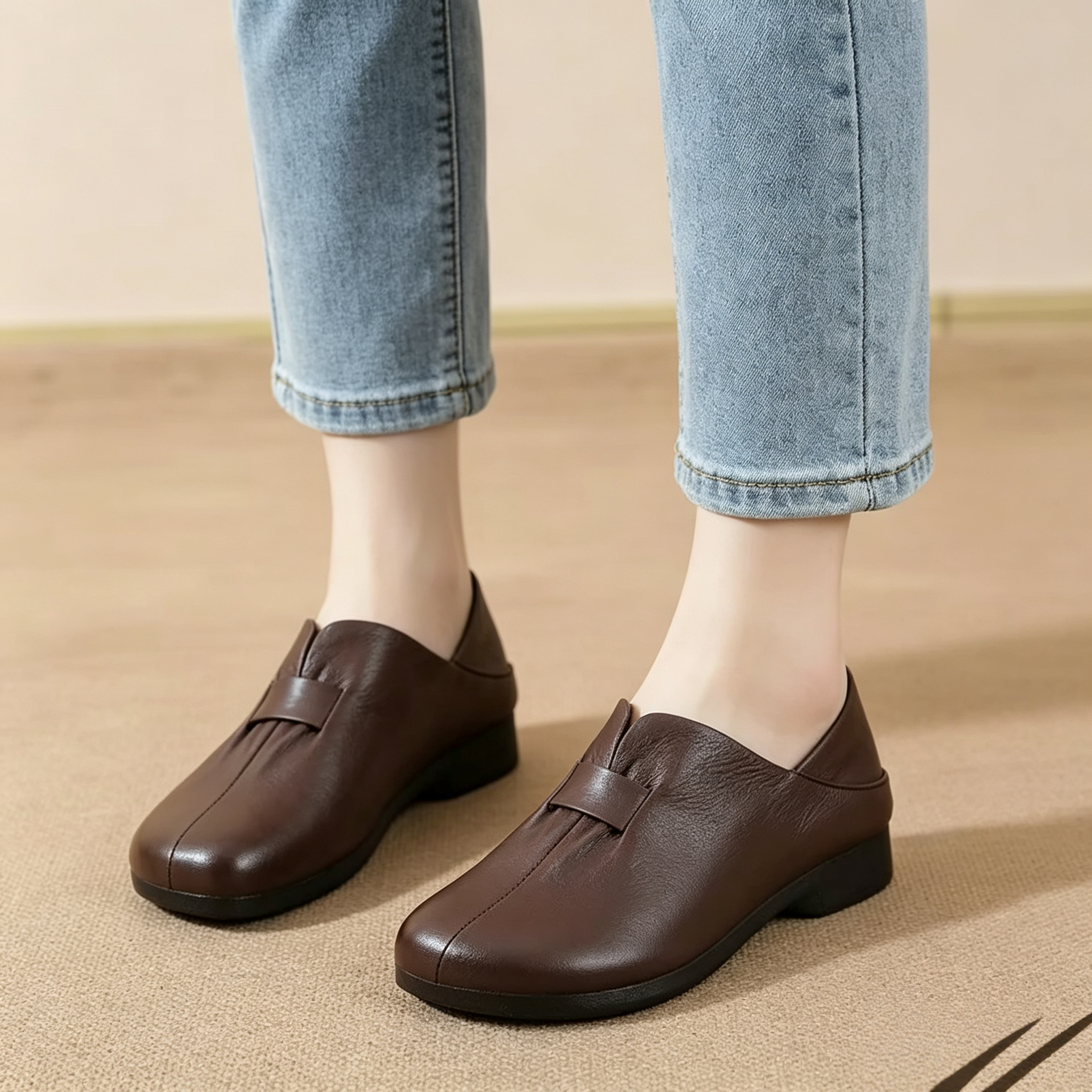 Women Convertible Foldable Heel Soft Leather Slip-On Loafers