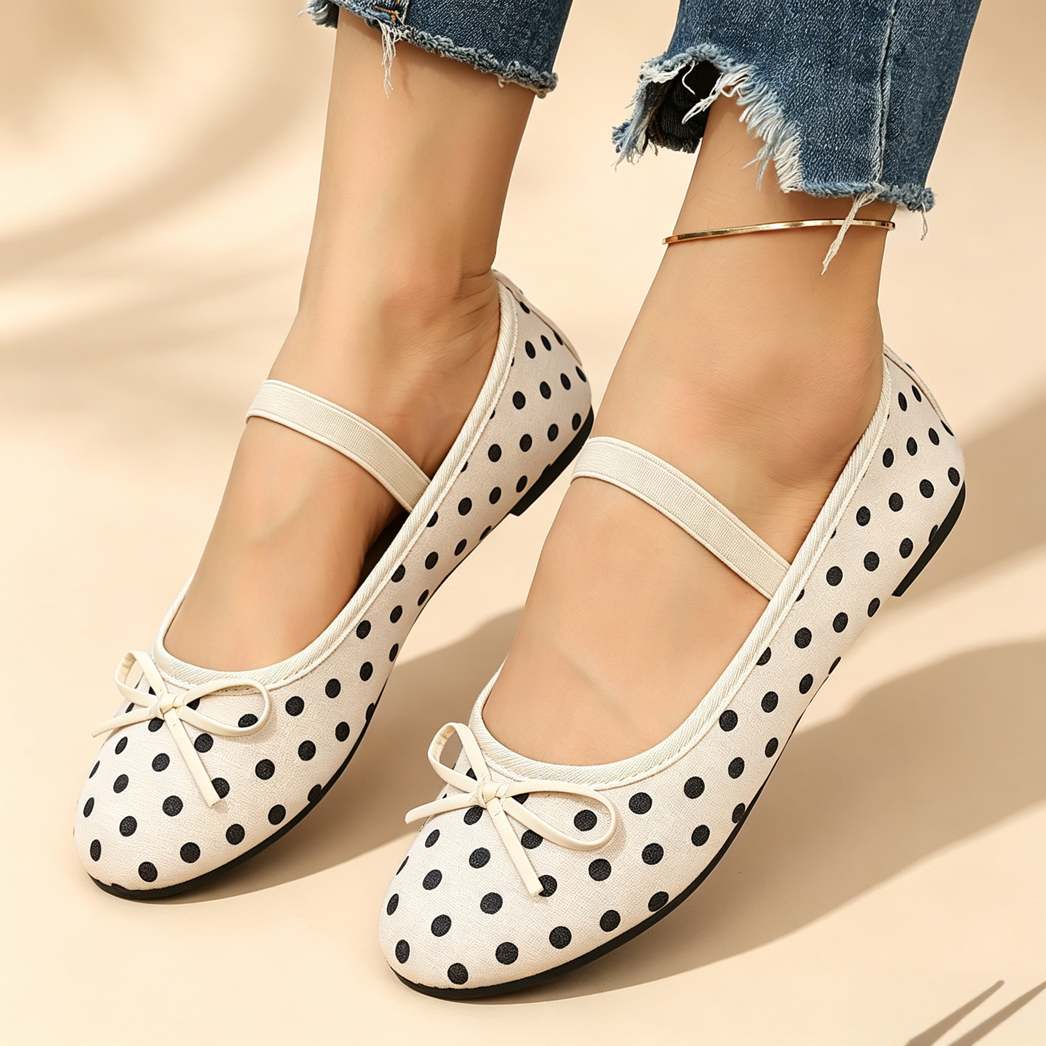 Women's Vintage Polka-Dot Bow Mary Jane Flats