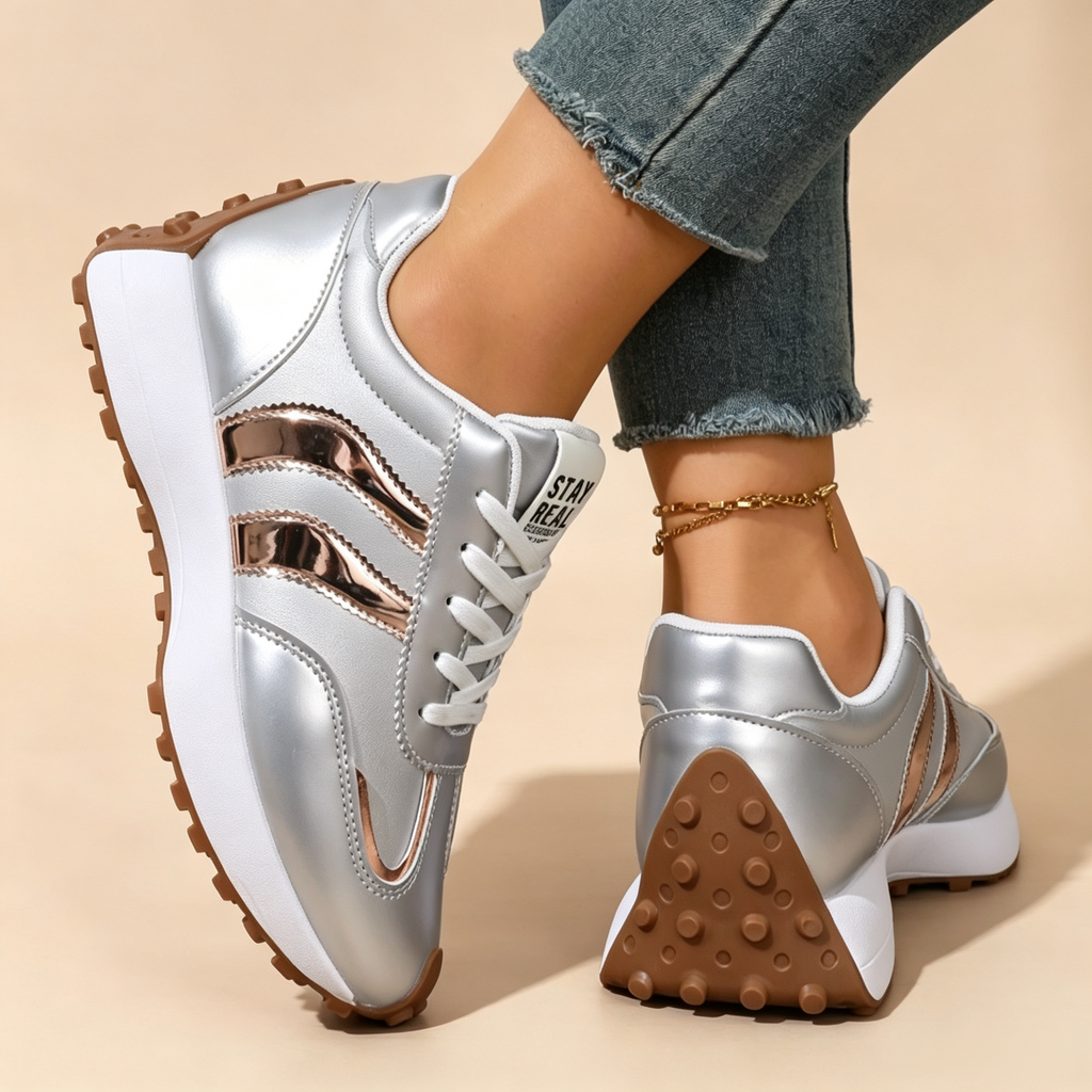 Women's Lightweight Casual Retro Striped Metallic Platform Sneakers