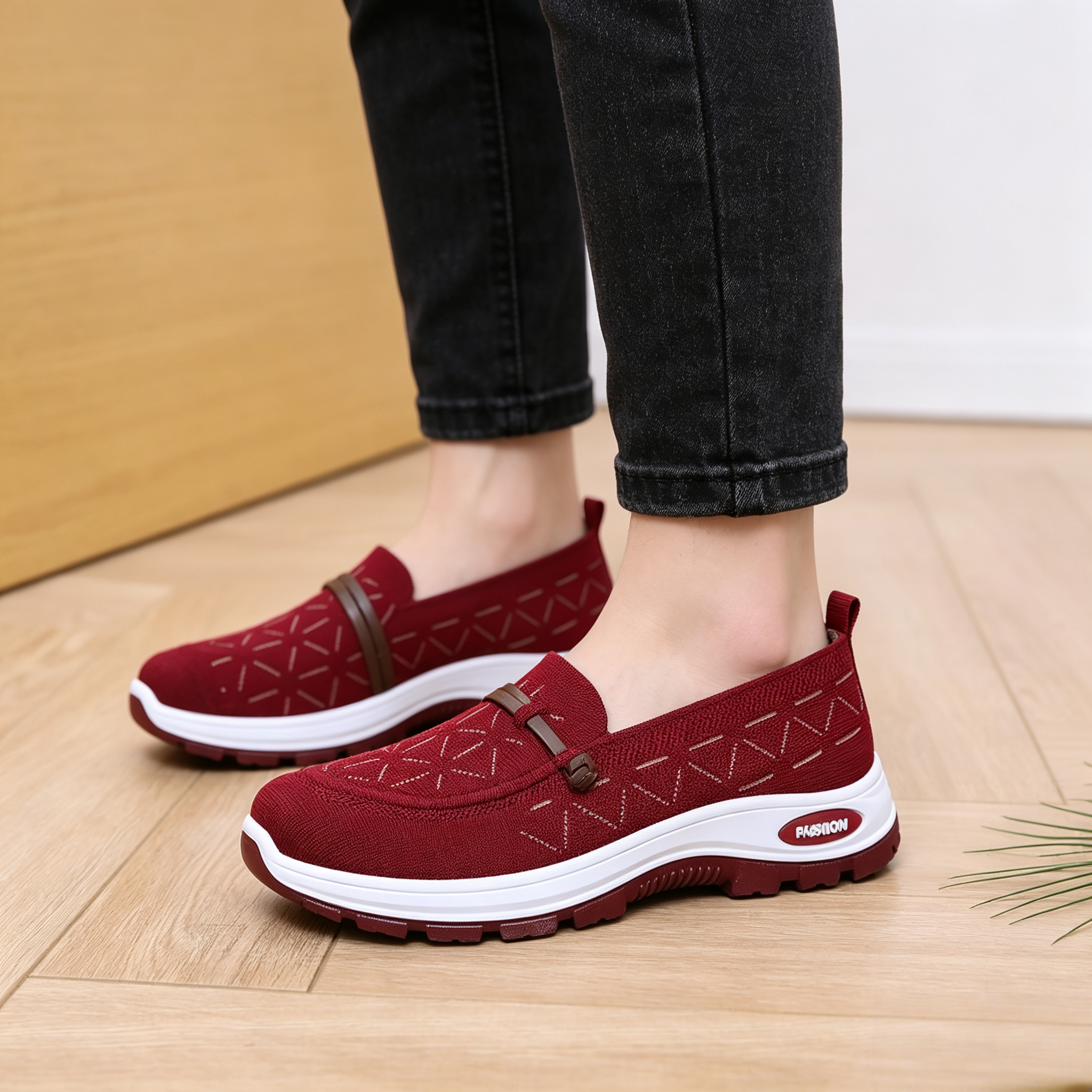 Women's Breathable Knit Slip-On Walking Shoes
