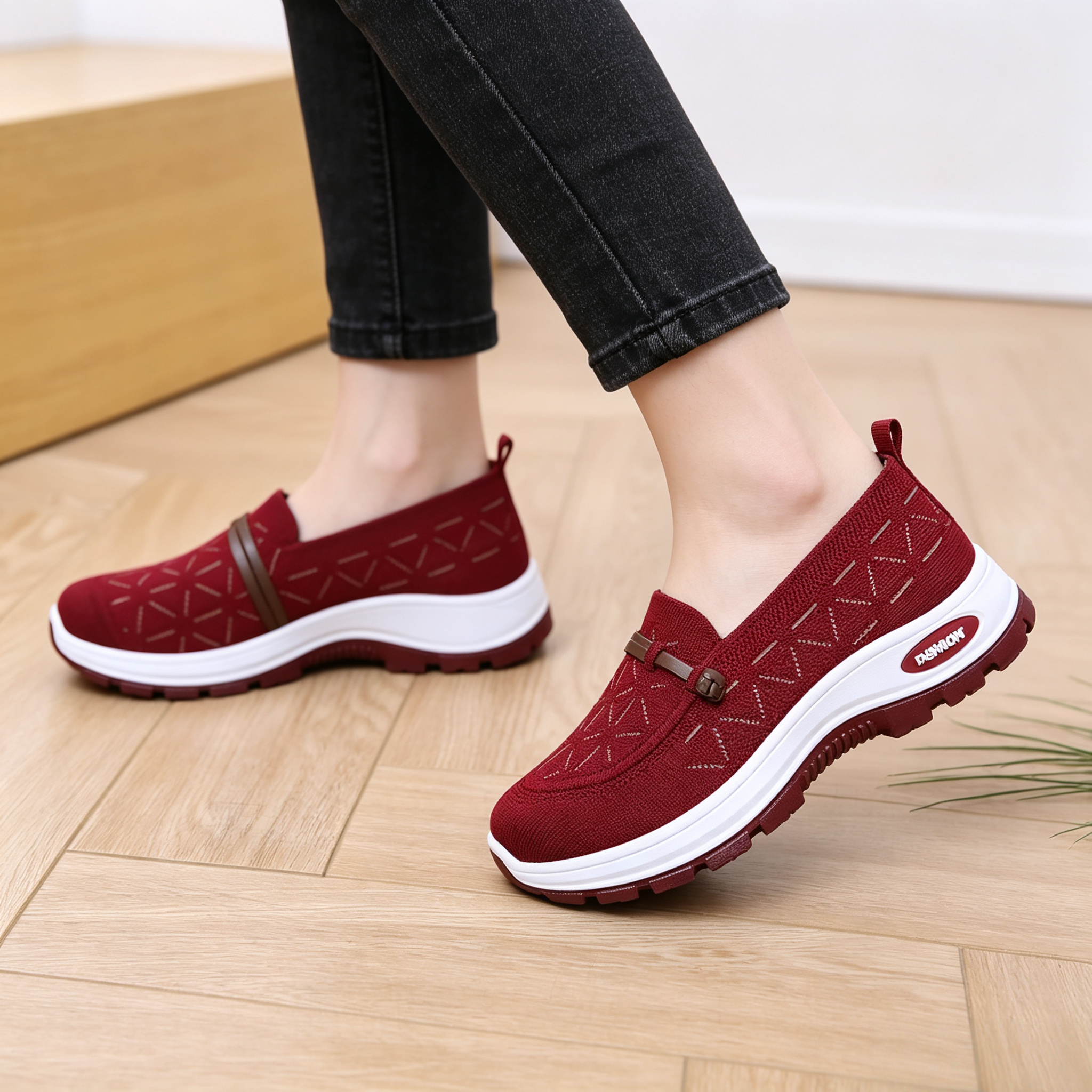 Women's Breathable Knit Slip-On Walking Shoes