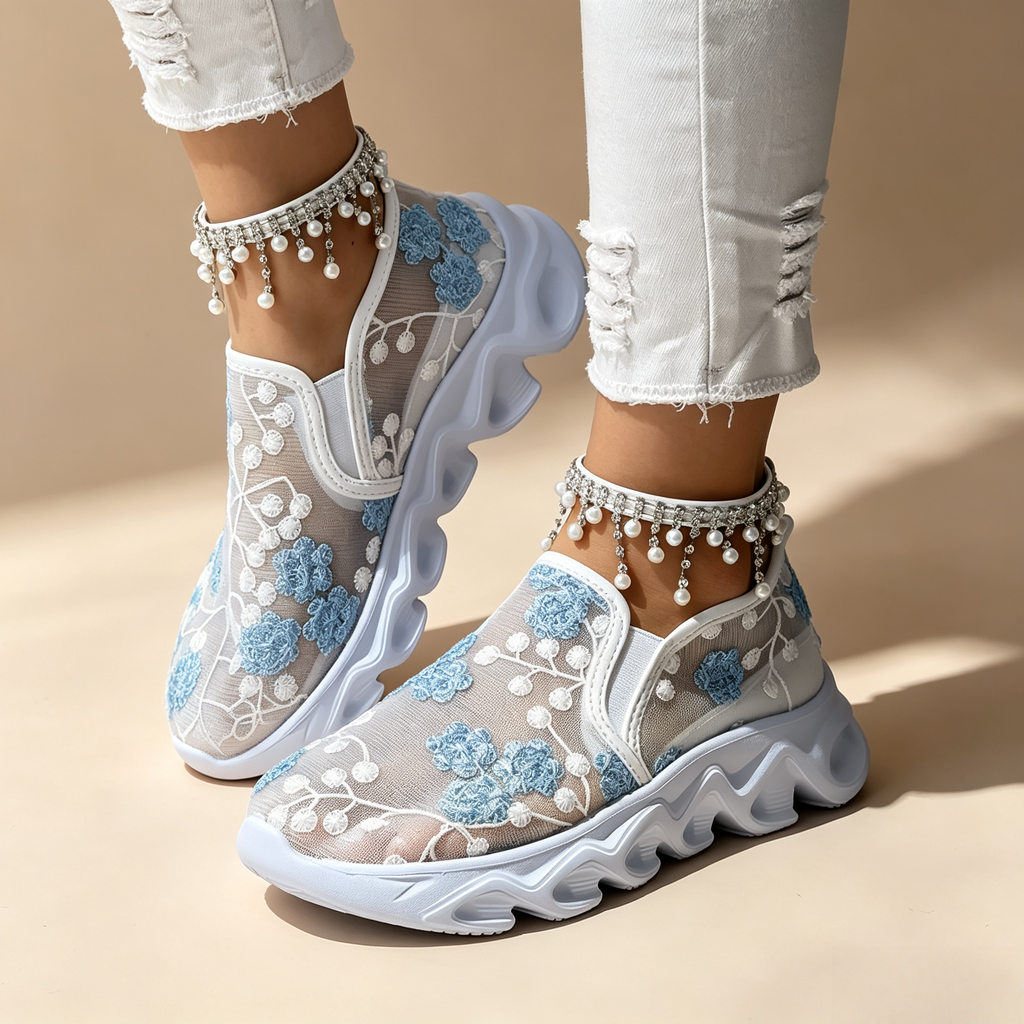 Women's sequin lace-mesh slip-on sneakers