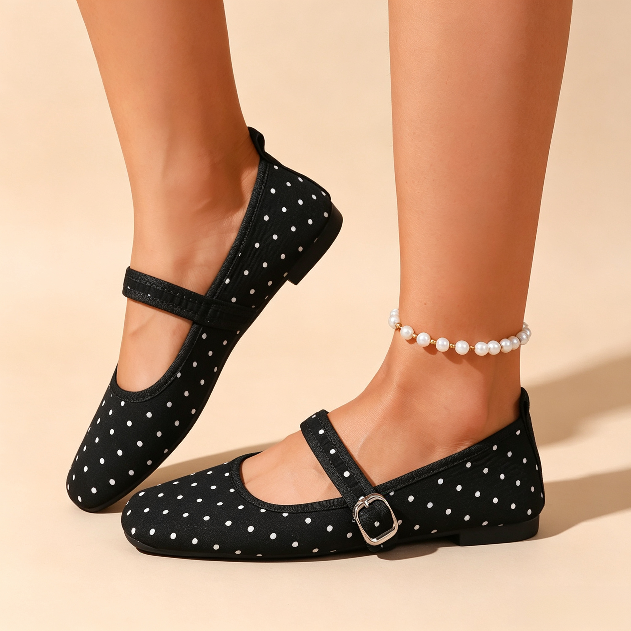 Women's Retro Square-Toe Suede Mary Jane Flats with Adjustable Single Strap