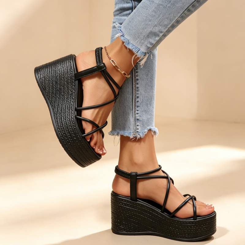 Women's Elastic Strap Platform Wedge Sandals
