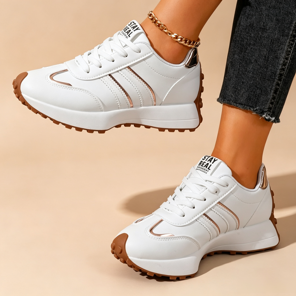 Women's Lightweight Casual Retro Striped Metallic Platform Sneakers