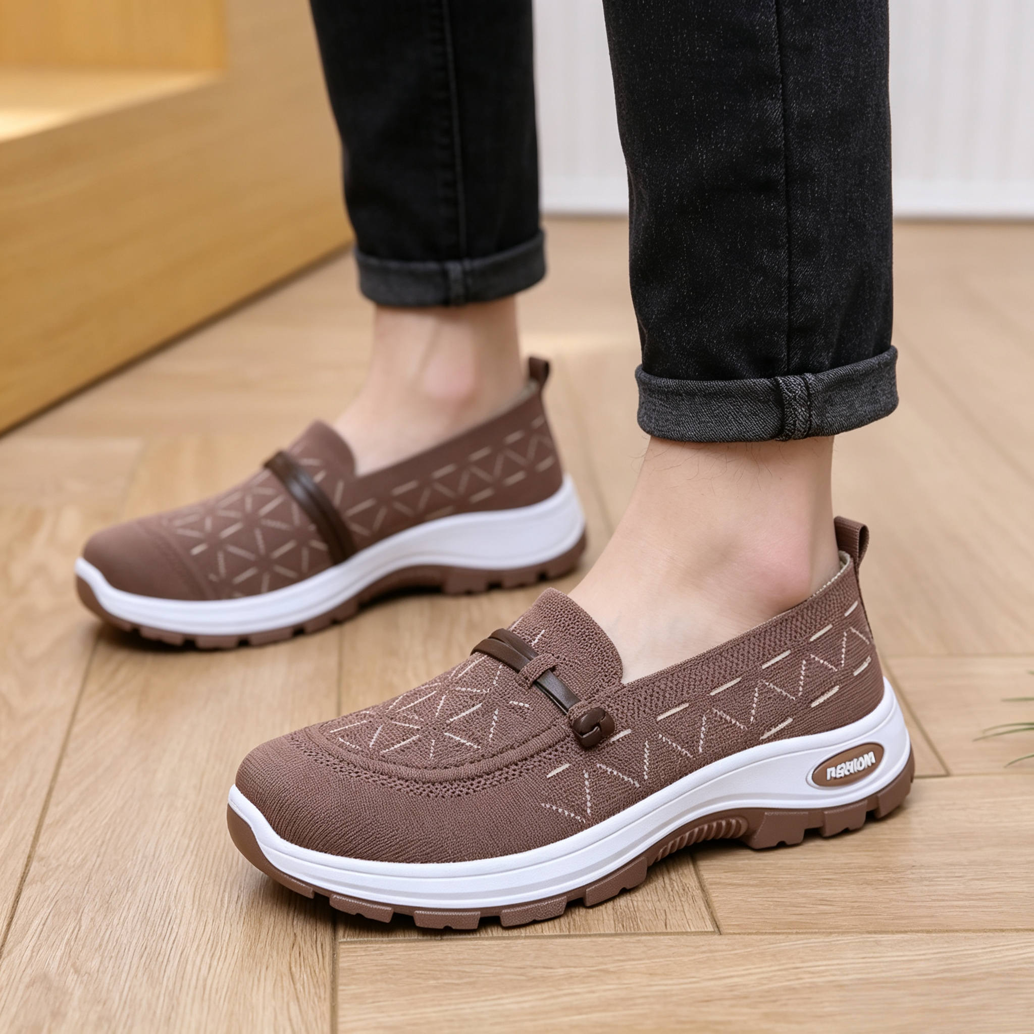 Women's Breathable Knit Slip-On Walking Shoes