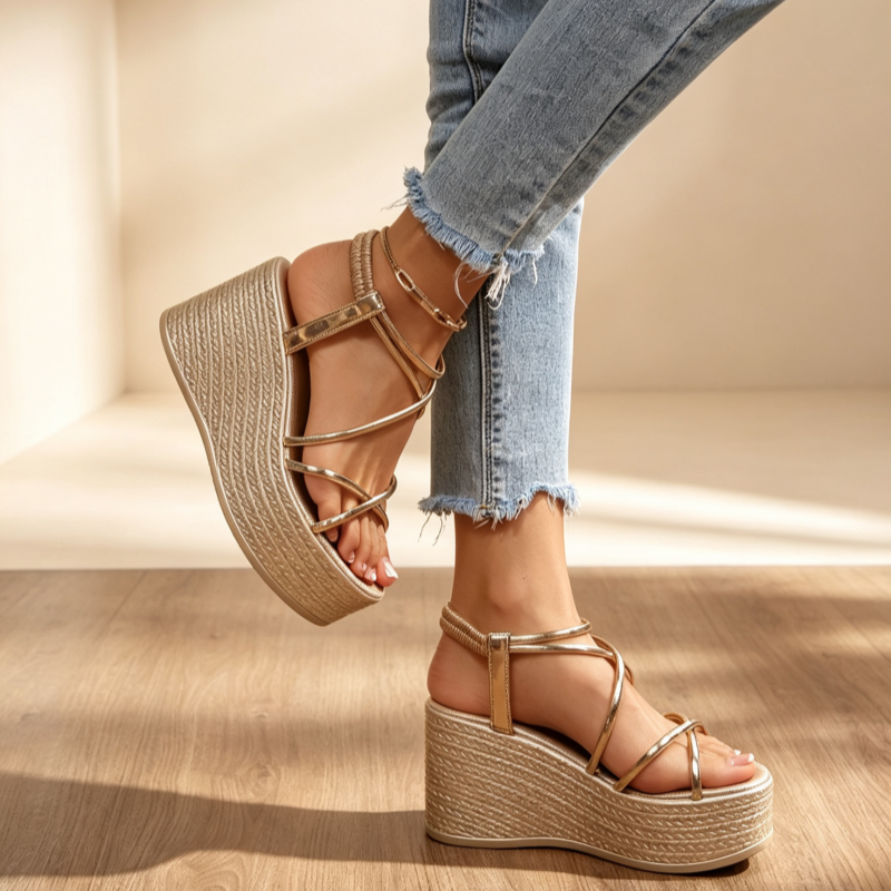 Women's Elastic Strap Platform Wedge Sandals