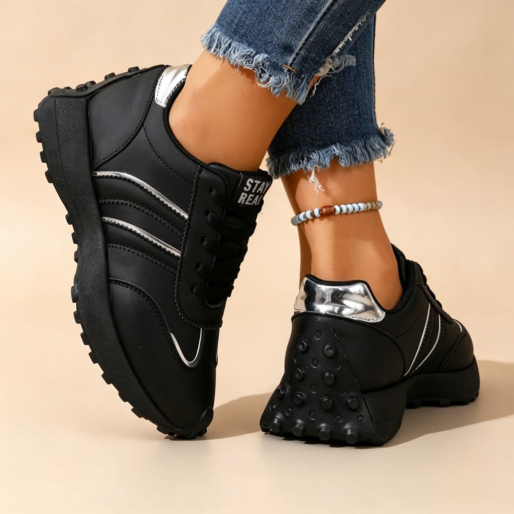 Women's Lightweight Casual Retro Striped Metallic Platform Sneakers