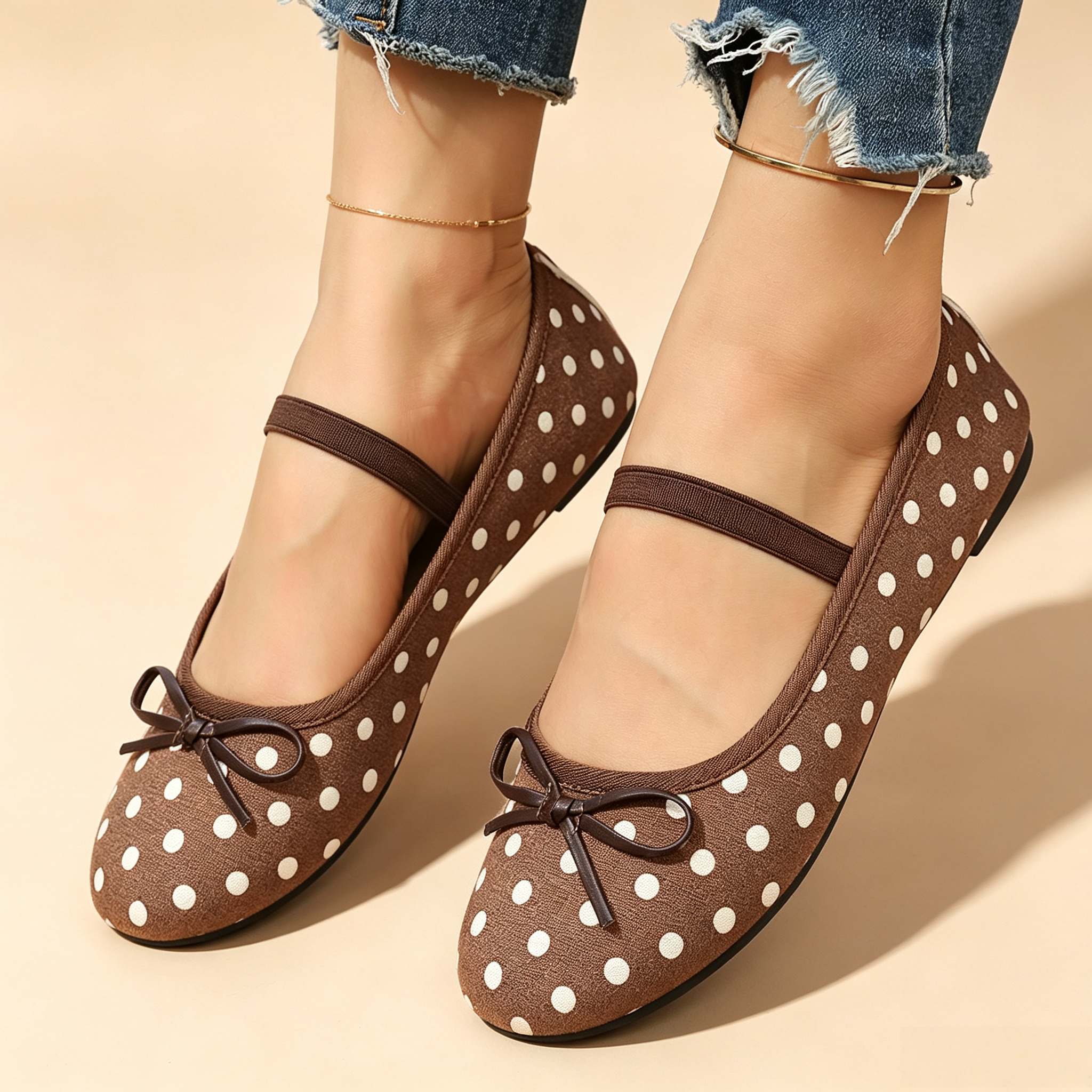 Women's Vintage Polka-Dot Bow Mary Jane Flats