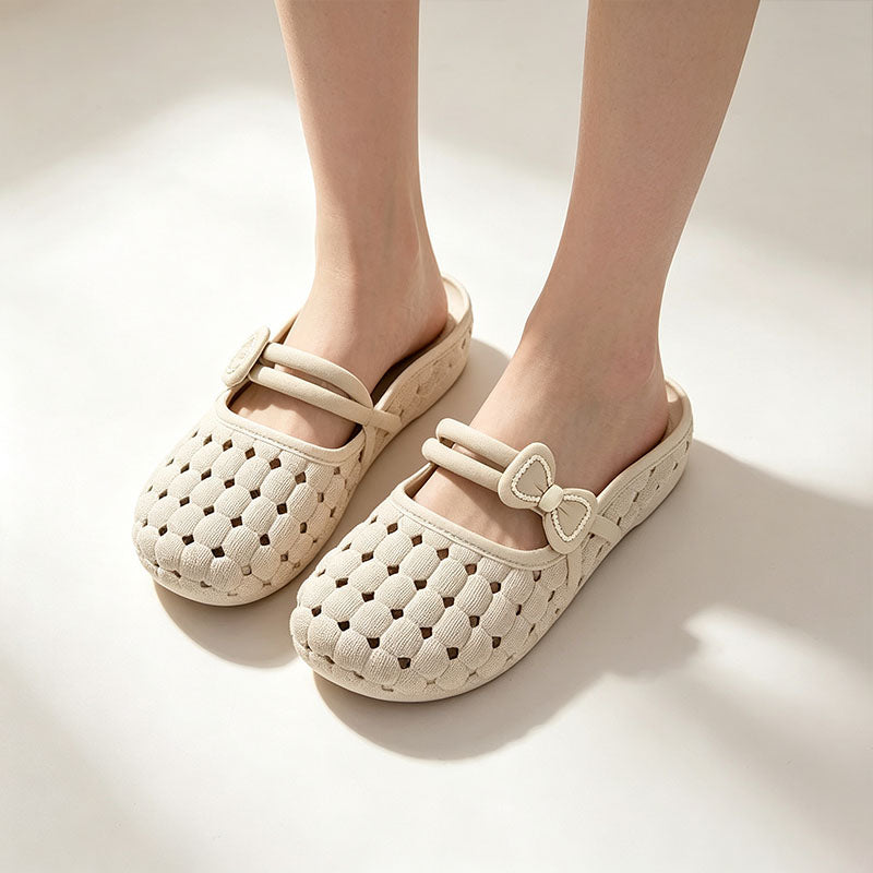 Breathable openwork bow-decorated sandals