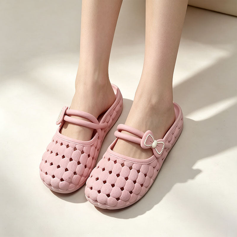 Breathable openwork bow-decorated sandals