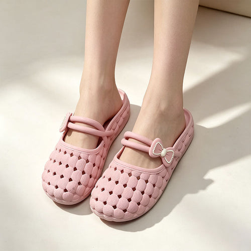 Breathable openwork bow-decorated sandals