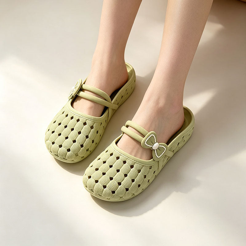 Breathable openwork bow-decorated sandals