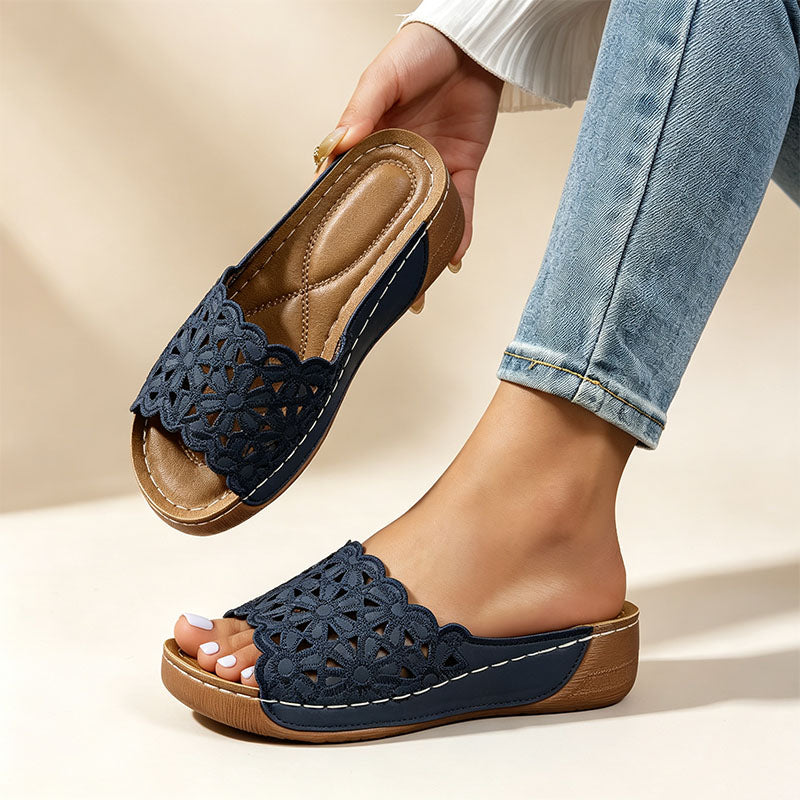 Breathable hollowed-out floral upper platform sandals