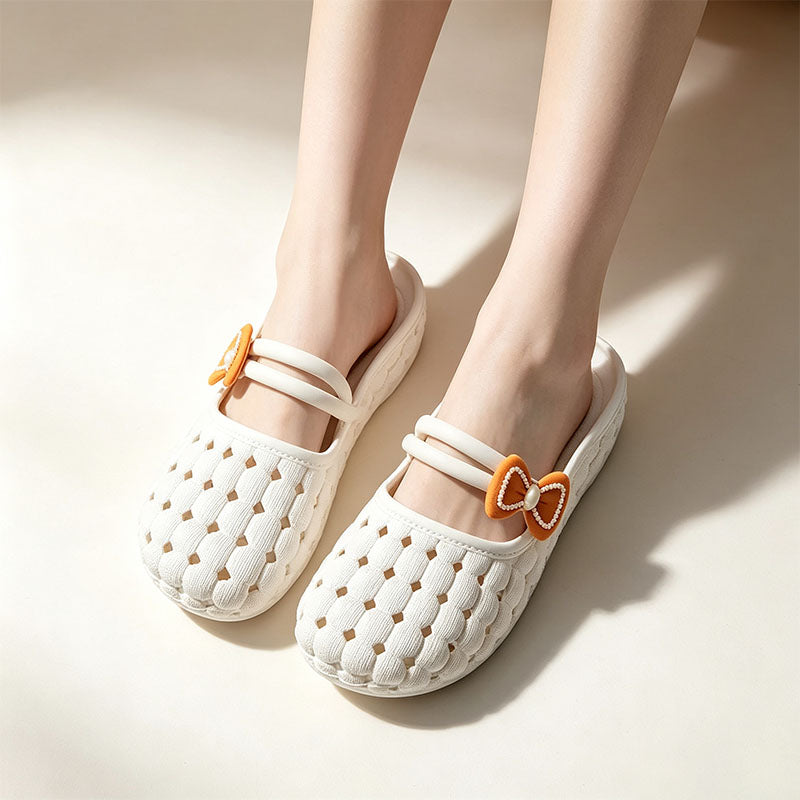 Breathable openwork bow-decorated sandals