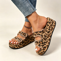 Women's Leopard Print Double Metal Buckle Platform Sandals