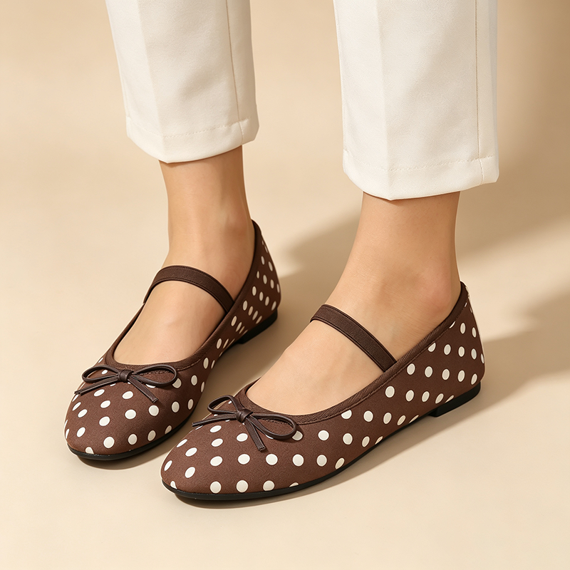 Women's Vintage Polka-Dot Bow Mary Jane Flats