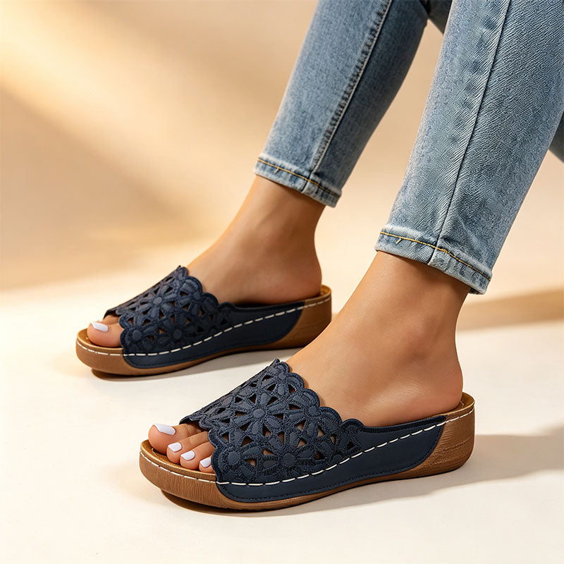 Breathable hollowed-out floral upper platform sandals