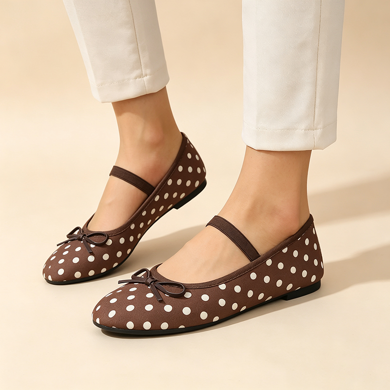 Women's Vintage Polka-Dot Bow Mary Jane Flats