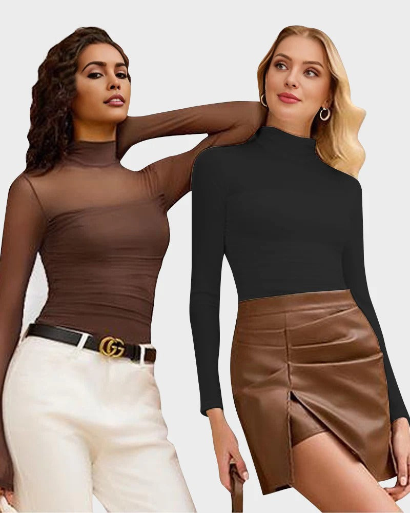 Women Long Sleeve Bodysuit Turtle Neck Shapewear